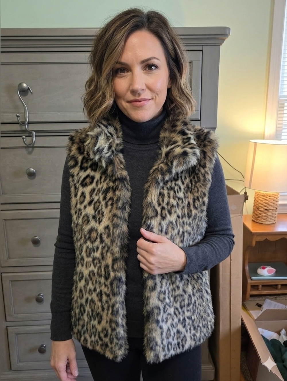 Valerie Stevens Tan and Black Faux Fur Vest